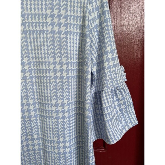 Tyler Boe Houndstooth Bluebell Flare Sleeve Mini Sweater Dress Size Large - Picture 2 of 9